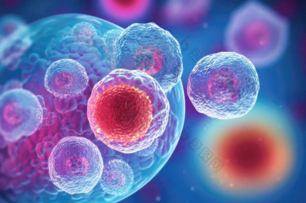 胚胎<strong>干细胞</strong>、细胞疗法、再生、疾病治疗、科学背景概念、 3D图解