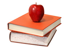 红红的苹果和教育科学教科书，心灵与身体的食物