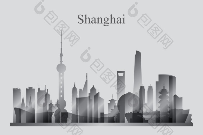 上海城市天际线轮廓灰度矢量图图片-包图网企业站