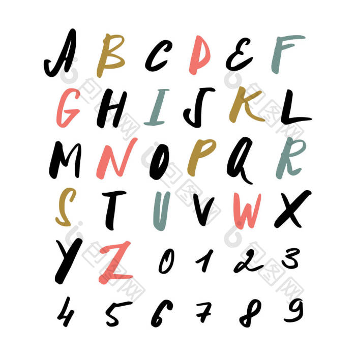 矢量手绘彩色字体字母设置字母表剪贴画孤立图片-包图网企业站