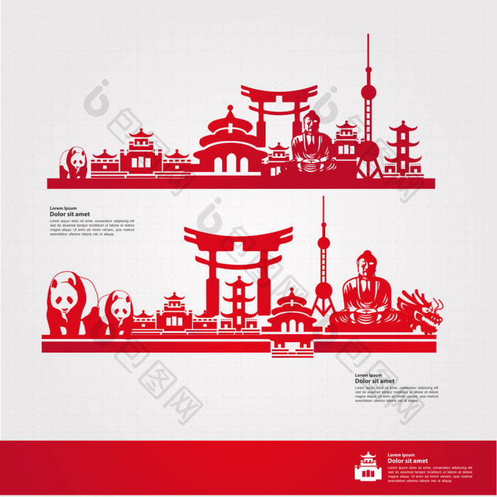 中国旅游目的地矢量图镜头图片-包图网企业站