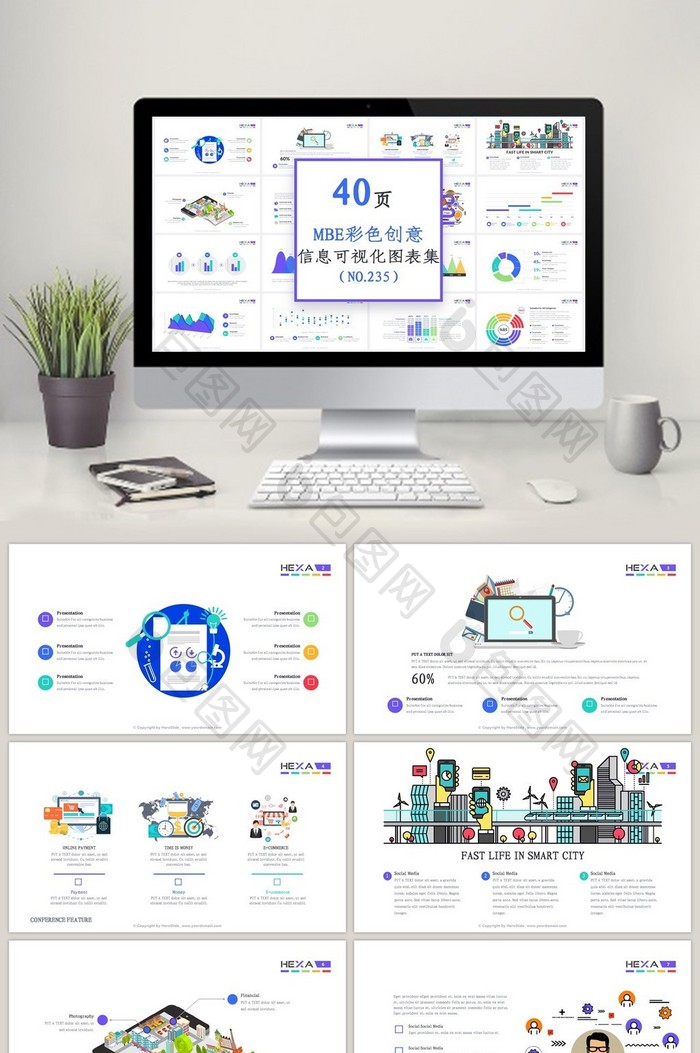 40页MBE彩色创意信息可视化PPT图表