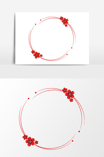 中国风红色花朵圆形元素边框图片下载