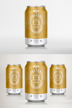 金色大气纯麦啤酒罐装啤酒包装设计