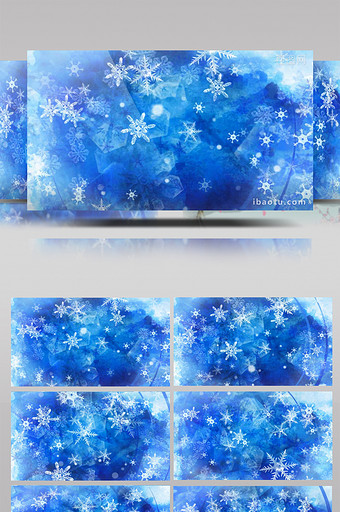 蓝色背景中飘落的美丽雪花动态视频素材图片