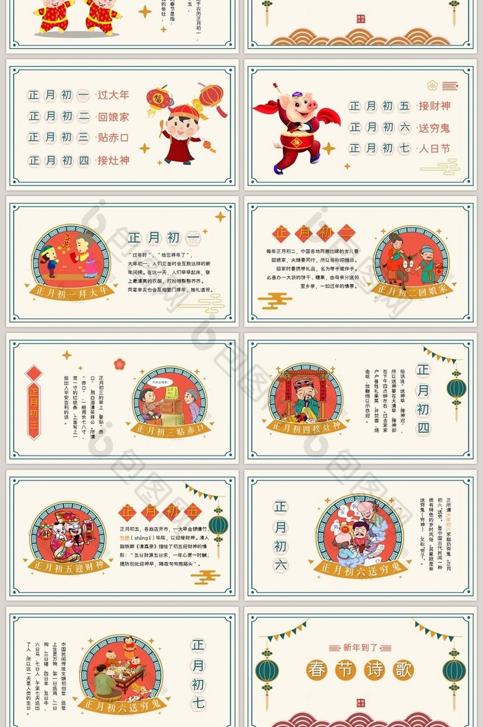 中国春节卡通风传统习俗介绍PPT模板