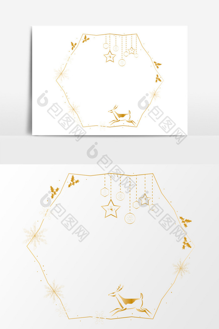 圣诞节简洁金色驯鹿雪花小装饰ai矢量边框