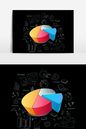 手绘商务图标彩色百分比商务元素