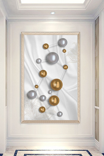 现代时尚大气简洁金属圆球3D客厅玄关画图片
