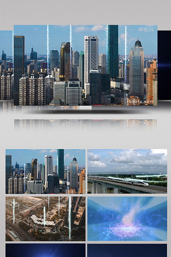 科技粒子光线穿越城市特效合成片头片尾图片