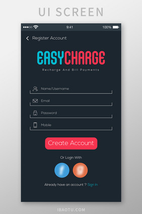 深色注册移动界面UI矢量素材