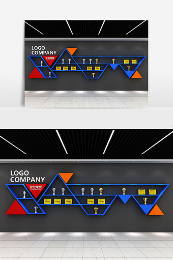 几何造型荣誉展展示墙图片