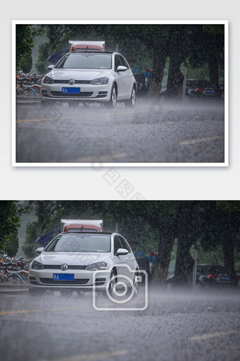 狂风骤雨中的汽车图片