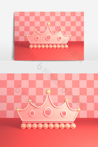 C4D立体浪漫粉色小清新女王皇冠图片