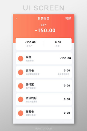 记账APP我的钱包UI移动界面