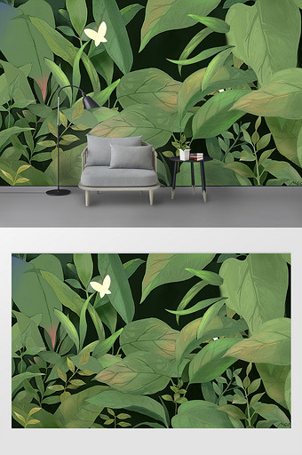 现代简约水彩风手绘花卉电视背景墙图片