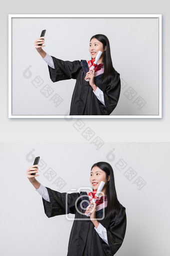 女生毕业学士服自拍摄影图片