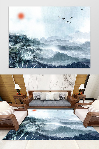 中国风山水风景纹理图案地毯图片
