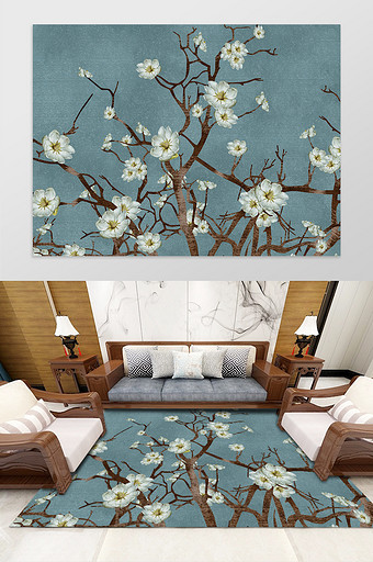 中式高端大气花卉植物客厅卧室酒店地毯图案图片