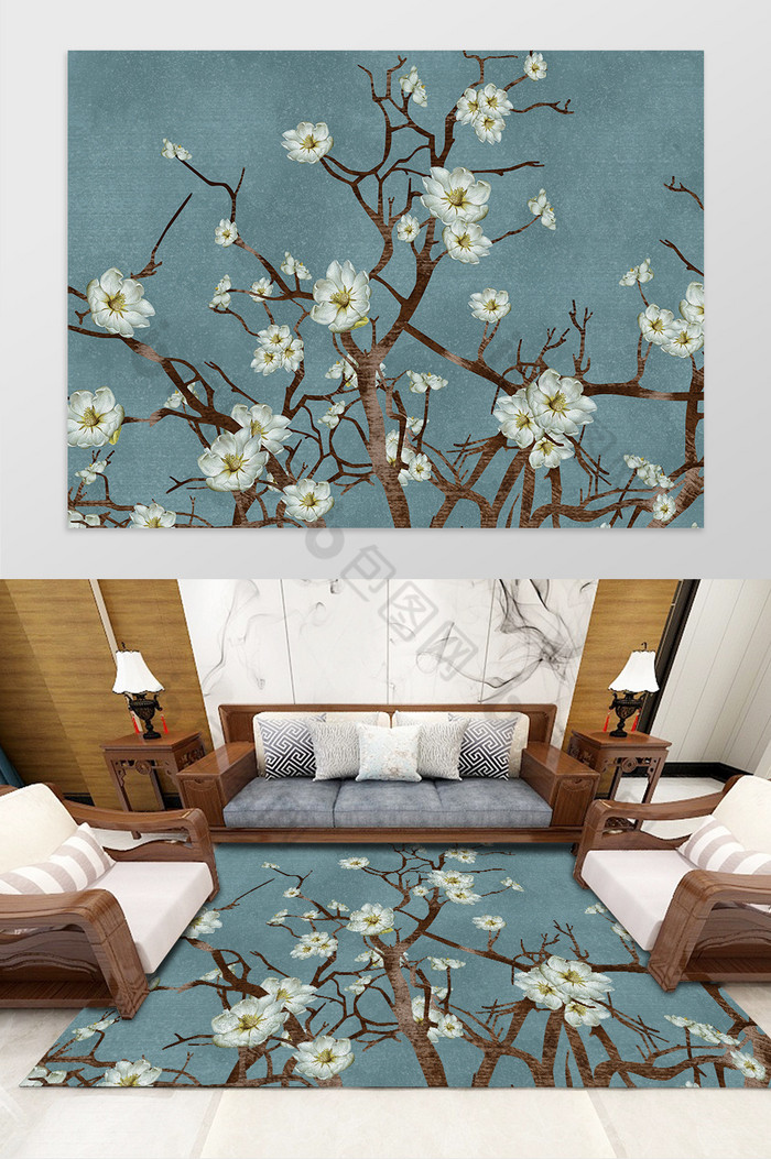 中式高端大气花卉植物客厅卧室酒店地毯图案图片图片