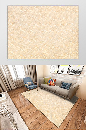清新淡黄色北欧风树叶纹理印花地毯图片