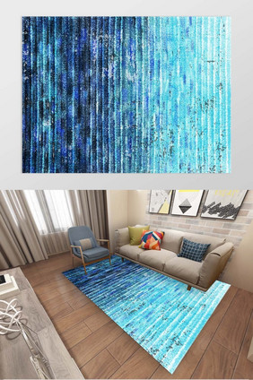 北欧蓝色条纹抽象地毯图案