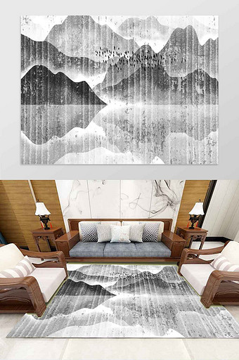 中式意境山水画地毯图案图片
