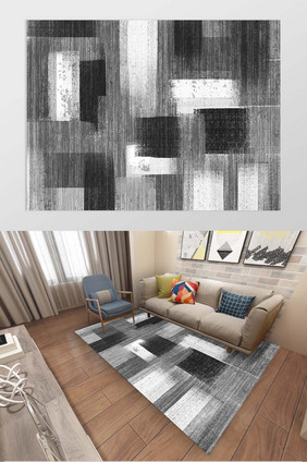 北欧简约风格黑白抽象地毯图案