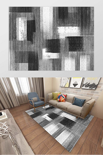 北欧简约风格黑白抽象地毯图案图片