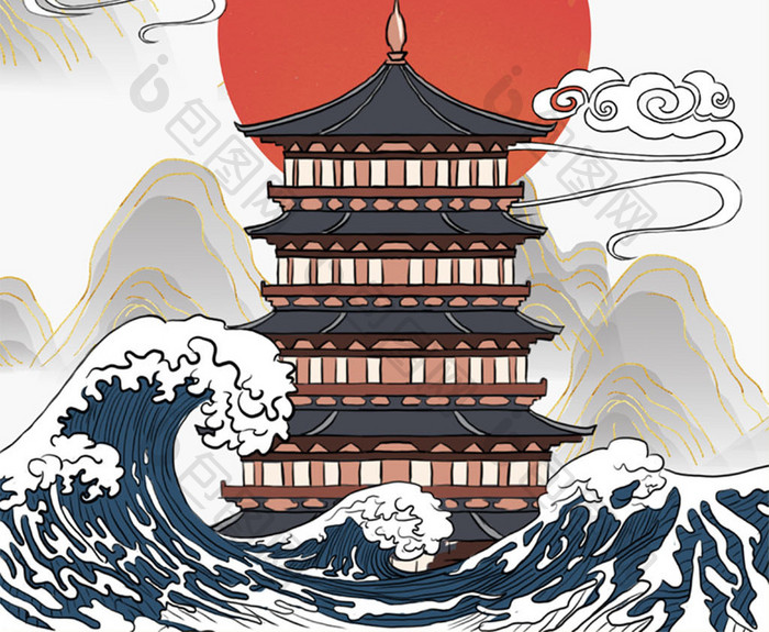 国潮手绘仙鹤祥云插画创意海报