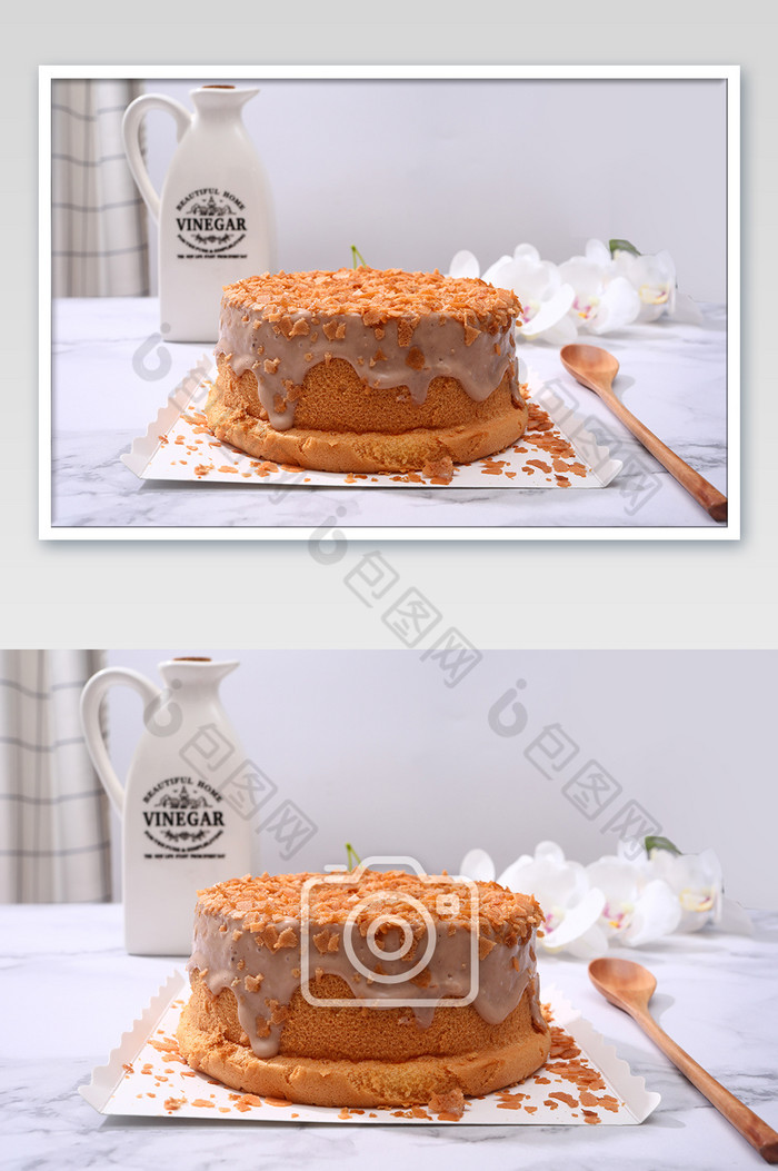 橙色爆浆蛋糕麦片大理石背景美食摄影图片图片