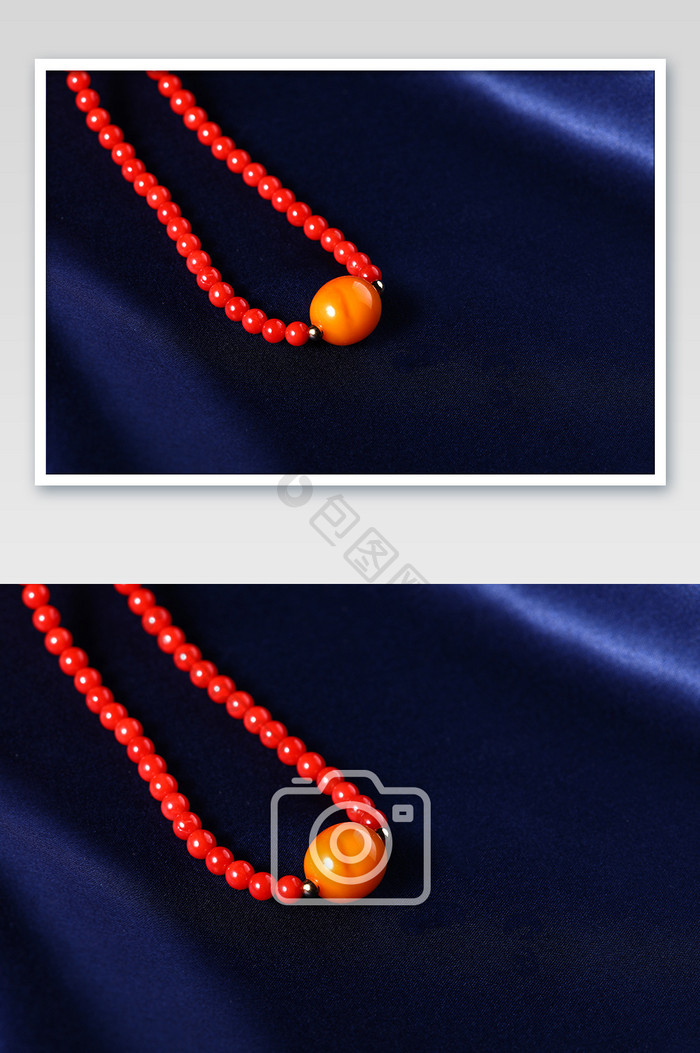 红色珠宝玛瑙宝石项链丝绸摄影图片