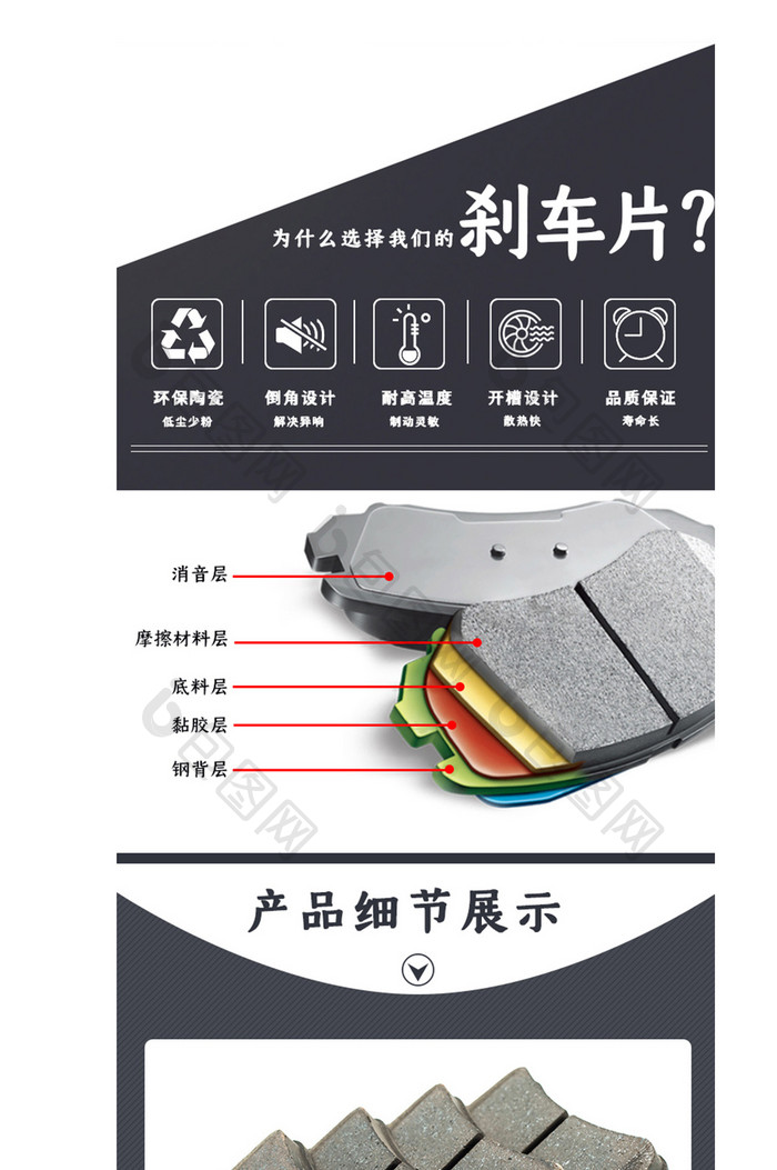 黑色大气淘宝天猫汽车用品刹车片电商详情页