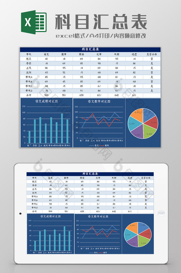 学生科目汇总表excel模板图片图片