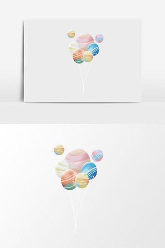 彩色手绘星球气球元素图片