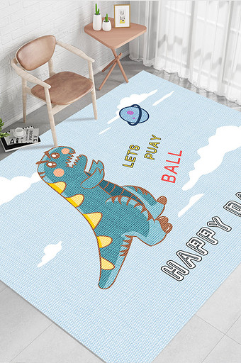 现代北欧简约卡通恐龙质感地毯图案装饰图片