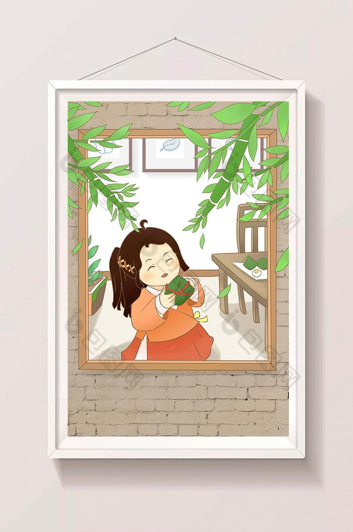 端午节宅家在家吃粽子女孩插画图片图片
