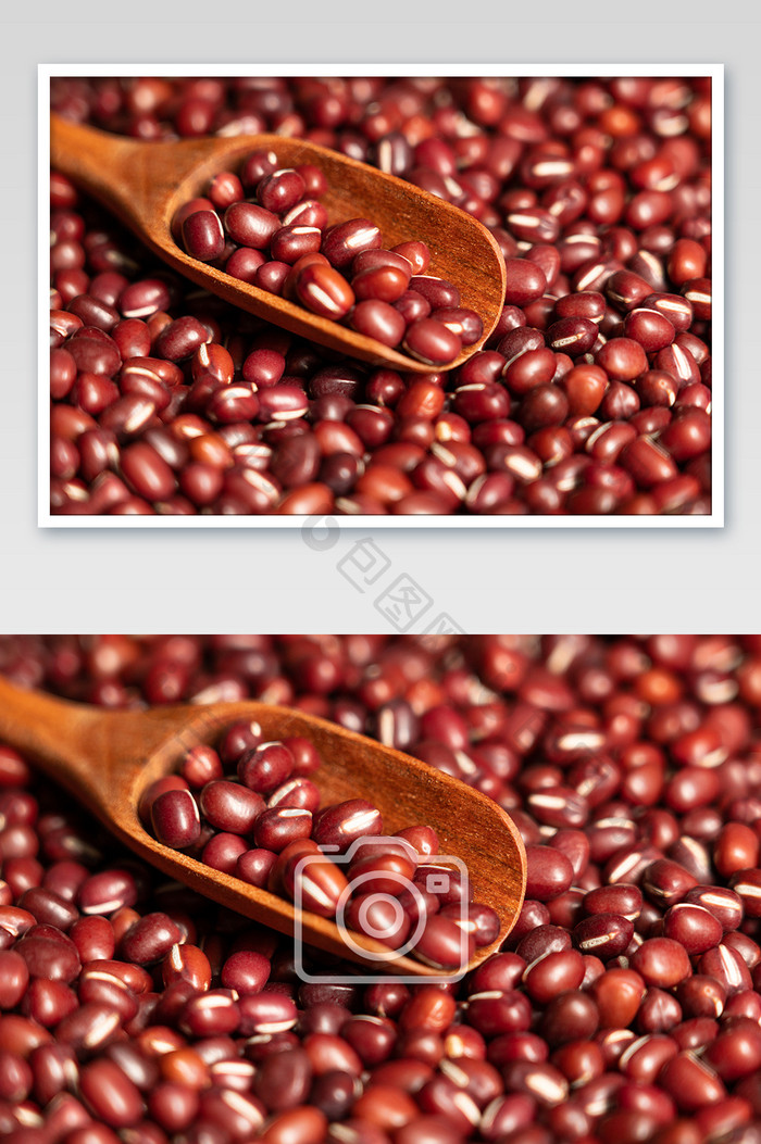 红豆和勺子特写图片