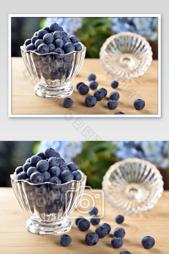 玻璃杯里的新鲜水果蓝莓摄影图片