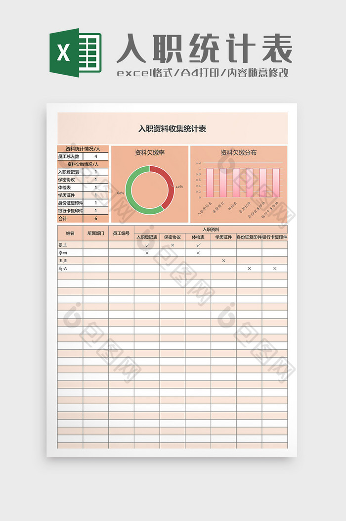 入职统计表Excel模板