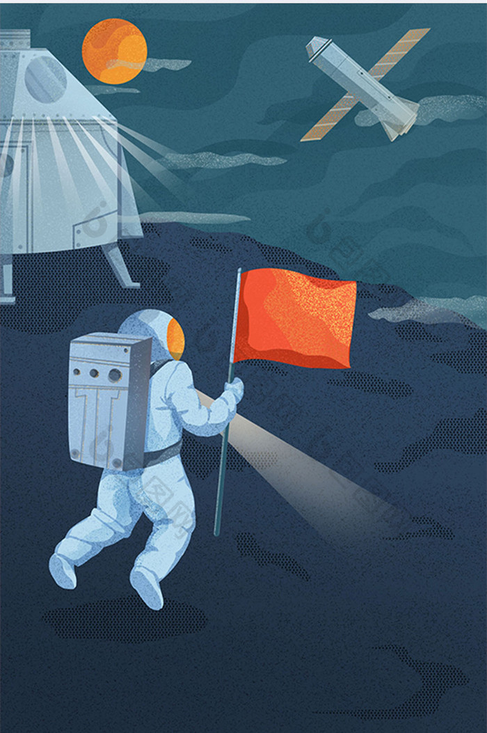 中国宇航员登陆月球插画