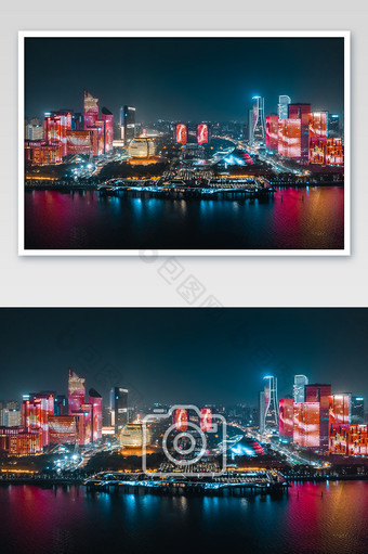 杭州钱江新城夜景航拍图片