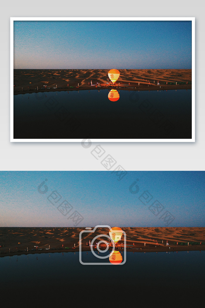 腾格里沙漠航拍热气球摄影