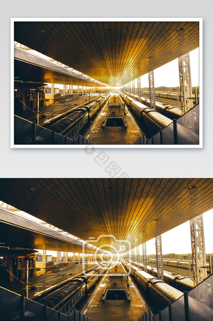 日落下的敦煌火车站工业风图片