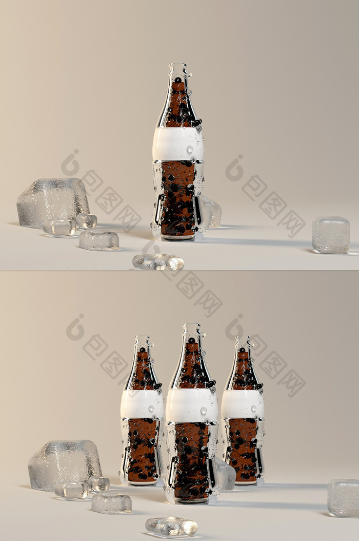 汽水玻璃瓶C4D模型包装OC图片图片