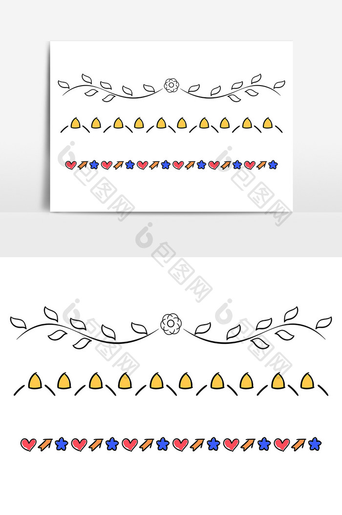 手绘清新页眉花纹分割线元素线描矢量AI