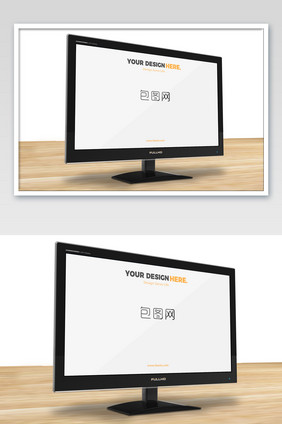高端大气木纹桌面电视海报样机