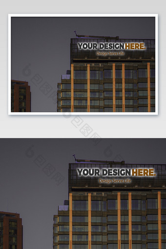 高清户外大楼外墙广告字背发光效果标志样机图片