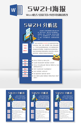 商务风5W2H分析法海报Word模板图片