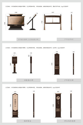 欧式咖啡色玫瑰金地产标识标牌VI导视系统